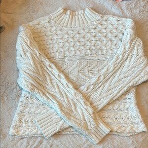 Forever 21 Cream Cowl Neck Cable Knit Sweater